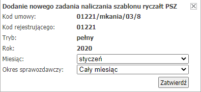 Dla zlecenia naliczania szablonu ryczałt PSZ Dla zlecenia naliczania szablonu ryczałt PSZ