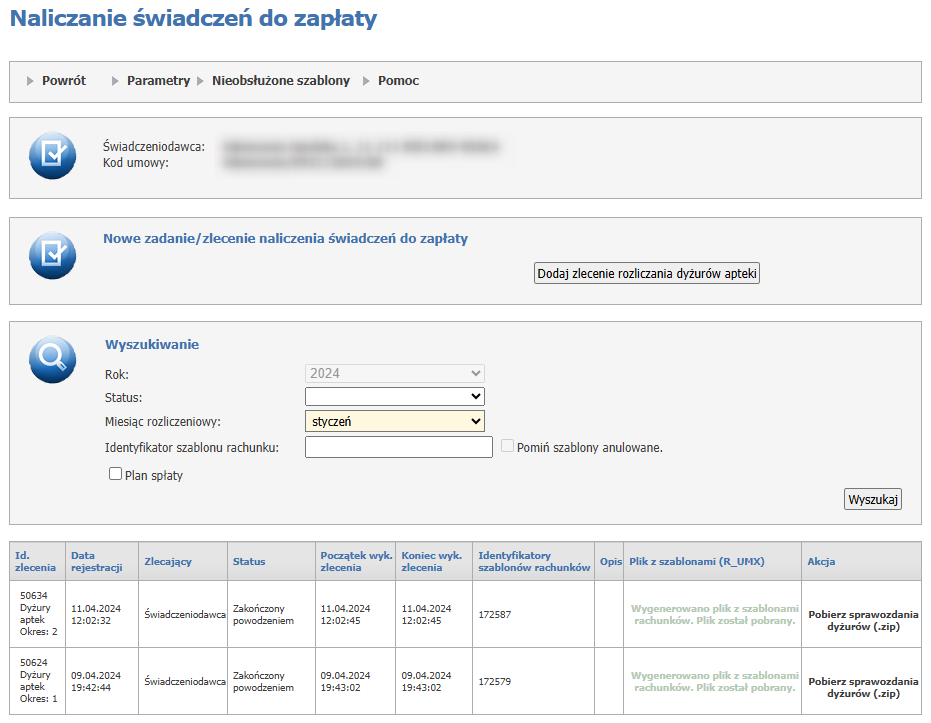 Naliczanie świadczeń dla apteki Naliczanie świadczeń dla apteki