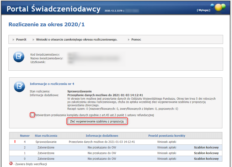 Przycisk umożliwiający zlecenie wygenerowania szablonu z propozycją.
